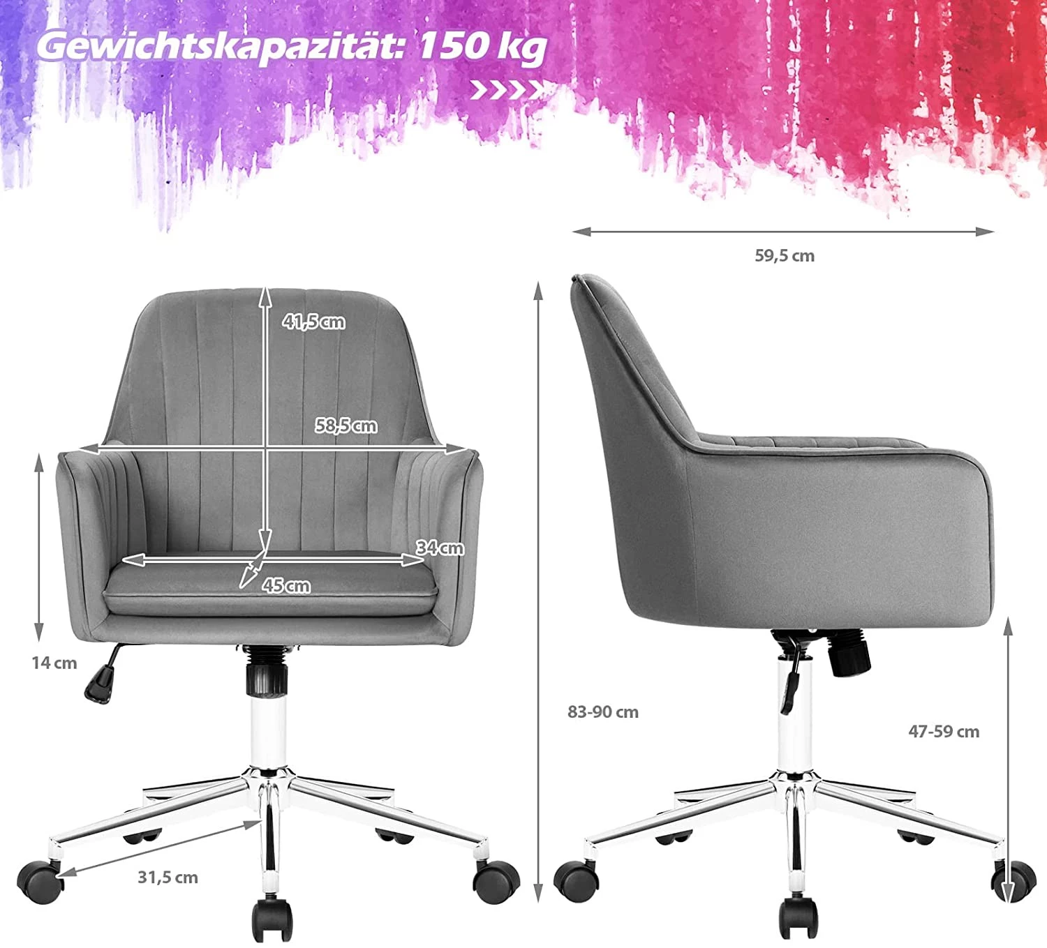 Costway Freizeit Bürostuhl Samt 3 Costway Freizeit Bürostuhl Samt – Bild 3