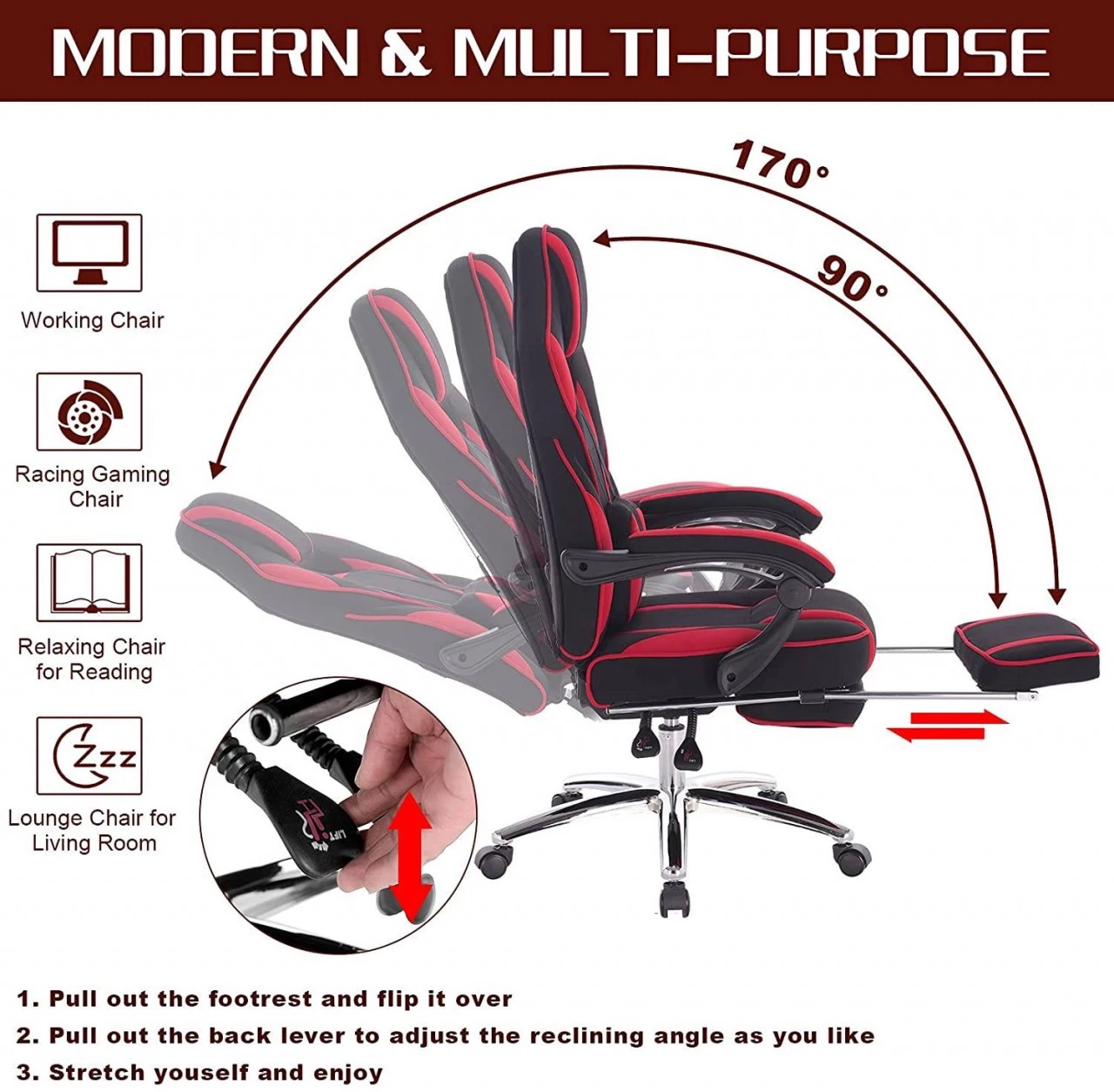 Woltu Gaming Stuhl Felix - Rot 8 Woltu Gaming Stuhl Felix - Rot – Bild 8