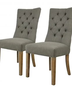 Maison Belfort Polsterstuhl Waroona (2er-Set) - Webstoff / Eiche massiv - Grau / Eiche