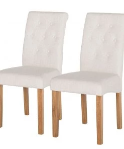 Maison Belfort Polsterstuhl Jeanne (2er-Set) - Webstoff / Eiche massiv - Creme