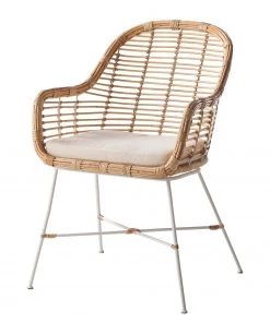 Eva Padberg Collection Armlehnenstuhl Garston - (inkl. Sitzkissen) - Rattan / Metall - Rattan / Weiß