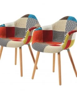 Norrwood Armlehnenstuhl Daruvar (2er-Set) - Webstoff Patchwork / Buche massiv