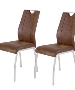 Fredriks Polsterstuhl Scalea (2er-Set) - Microfaser / Edelstahl - Vintage Braun