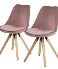 Mørteens Polsterstuhl Aledas lV - Samt / Gummibaum massiv - Altrosa - Beige - 2er Set