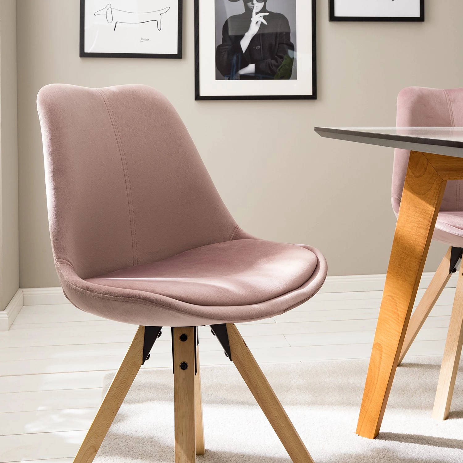 Mørteens Polsterstuhl Aledas lV - Samt / Gummibaum massiv - Altrosa - Beige - 2er Set 8 Mørteens Polsterstuhl Aledas lV - Samt / Gummibaum massiv - Altrosa - Beige - 2er Set – Bild 8
