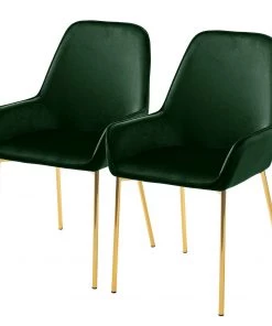 Jack & Alice Polsterstuhl Evy (2er-Set) - Samt / Metall - Gold - Samt Sua: Dunkelgrün