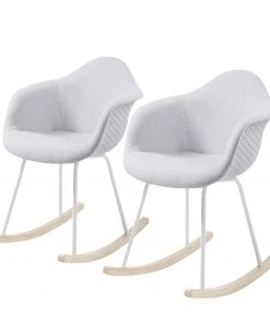 Norrwood Schaukelstuhl Kevya ll (2er-Set) - Webstoff / Esche massiv - Hellgrau / Esche