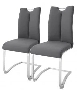 Loftscape Freischwinger Anamela I (2er-Set) - Kunstleder / Edelstahl - Silber - Grau