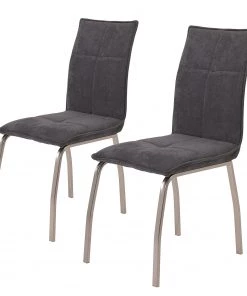 Loftscape Polsterstuhl Roby (2er-Set) - Webstoff / Stahl - Anthrazit / Edelstahl
