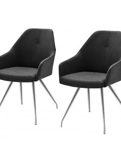 Loftscape Armlehnenstuhl Tibau (2er-Set) - Kunstleder / Edelstahl - Anthrazit