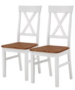 Maison Belfort Esszimmerstuhl Bergen (2er Set) - Kiefer massiv - Kiefer Weiß / Kiefer Bernstein