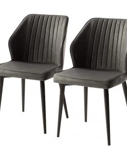 Ars manufacti Esszimmerstuhl Watson (2er-Set) - Kunstleder / Stahl - Schwarz - Vintage Grau