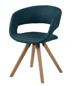 Mørteens Armlehnenstuhl Buggio - Webstoff / Gummibaum massiv - Webstoff Cors: Jeansblau - Einzelstuhl