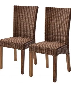 Wolf-Möbel Esszimmerstuhl Bali II (2er-Set) - Rattan / Suar massiv - Braun / Suar