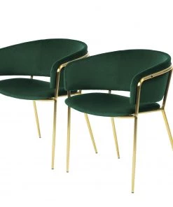 Jack & Alice Armlehnenstuhl Vilhena I (2er-Set) - Samt / Stahl - Gold - Dunkelgrün