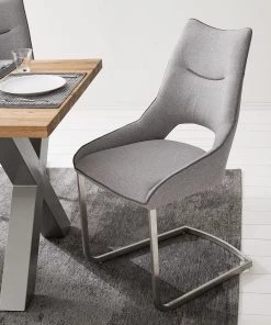 Fredriks Freischwinger Nidri (2er-Set) - Flachgewebe / Edelstahl - Lichtgrau -Deutschland Stühle Verkaufs-Shop 1000169167 191009 12154000012 MOOD DETAILS P000000001000169167 mood