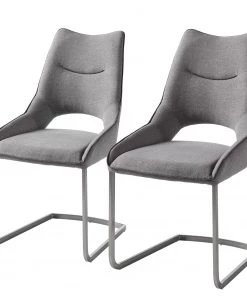 Fredriks Freischwinger Nidri (2er-Set) - Flachgewebe / Edelstahl - Lichtgrau