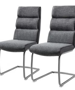 Fredriks Freischwinger Abenra - Strukturstoff / Stahl - Edelstahl - Grau - 2er Set