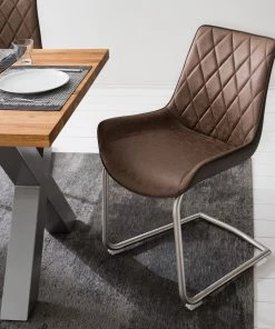 Fredriks Freischwinger Saval III (2er Set) - Kunstleder / Edelstahl - Vintage Braun -Deutschland Stühle Verkaufs-Shop 1000169676 191002 12143700016 MOOD DETAILS P000000001000169676 mood