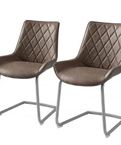 Fredriks Freischwinger Saval III (2er Set) - Kunstleder / Edelstahl - Vintage Braun