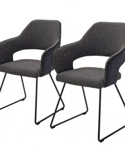Loftscape Armlehnenstuhl Savega (2er-Set) - Webstoff / Edelstahl - Anthrazit - Dunkelgrau
