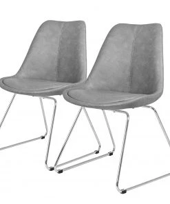 Tenzo Esszimmerstuhl Gina VI (2er-Set) - Kunstleder / Metall - Grau / Chrom