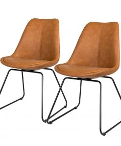 Tenzo Esszimmerstuhl Gina I (2er-Set) - Kunstleder / Metall - Vintage Cognac / Schwarz