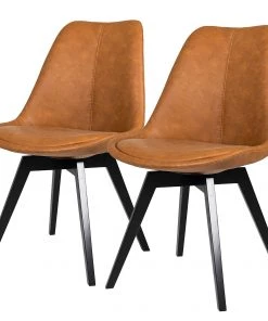Tenzo Esszimmerstuhl Gina VII (2er-Set) - Kunstleder / Eiche massiv - Cognac / Schwarz