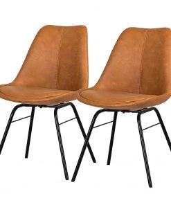 Tenzo Esszimmerstuhl Gina VII (2er-Set) - Kunstleder / Metall - Vintage Cognac / Schwarz