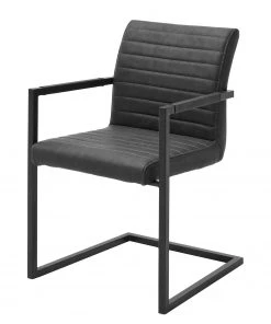 Ars manufacti Armlehnenstuhl Finga I - Vintage Kunstleder Kasai: Grau - Schwarz