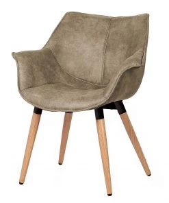 Ars manufacti Armlehnenstuhl Kantii I - Microfaser / Eiche massiv - Eiche - Vintage Kieselgrau - Einzelstuhl