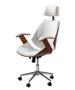 Fredriks Bürodrehstuhl Viiki - Kunstleder / Stahl - Weiß / Walnuss