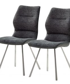 Fredriks Esszimmerstuhl Kiama (2er-Set) - Kunstleder / Flachgewebe - Edelstahl - Anthrazit