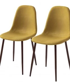 Mørteens Polsterstuhl Iskmo VI - Webstoff / Metall - Walnuss Dekor - Senfgelb - 2er Set