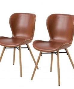 Mørteens Esszimmerstuhl Livaras IV - Kunstleder / Eiche massiv - Vintage Braun - 2er Set