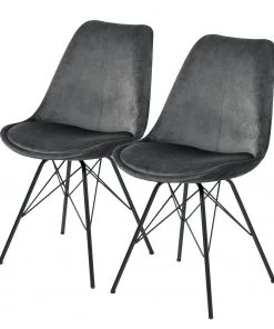 Fredriks Esszimmerstuhl Bonito (2er-Set) - Samt / Eisen - Schwarz - Dunkelgrau