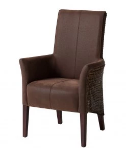 Ars Natura Armlehnenstuhl Esquina - Kunstleder / Rattan - Vintage Braun / Hellbraun meliert