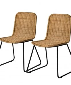 Ars manufacti Esszimmerstuhl Vuna (2er-Set) - Rattan / Metall - Rattan Natur / Schwarz