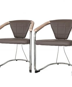 Mooved Armlehnenstuhl Kisko (2er-Set) - Kunstleder / Stahl - Chrom - Taupe