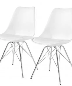 Norrwood Esszimmerstuhl Beatty (2er-Set) - Weiß - Chrom glänzend