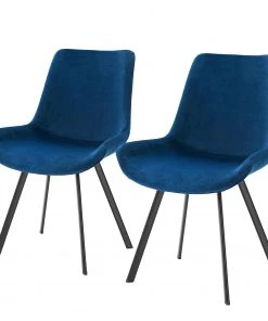 Norrwood Esszimmerstuhl Conley (2er-Set) - Samt / Metall - Schwarz - Dunkelblau