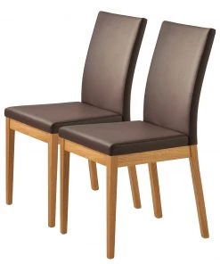 Schösswender Esszimmerstuhl Oviedo (2er-Set) - Kunstleder / Wildeiche massiv - Dunkelbraun