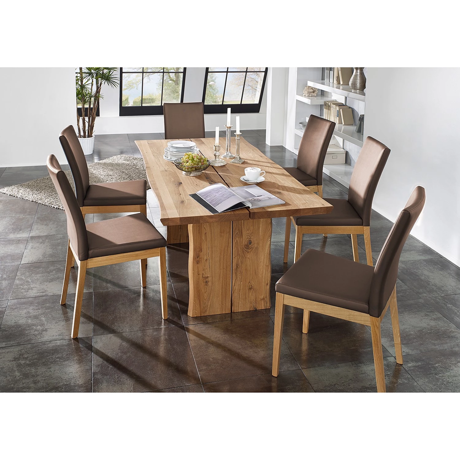 Schösswender Esszimmerstuhl Oviedo (2er-Set) - Kunstleder / Wildeiche massiv - Dunkelbraun 2 Schösswender Esszimmerstuhl Oviedo (2er-Set) - Kunstleder / Wildeiche massiv - Dunkelbraun – Bild 2