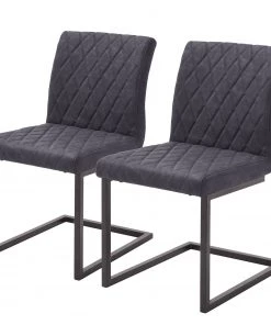 Ars manufacti Freischwinger Finga IV (2er-Set) - Kunstleder / Metall - Dunkelgrau / Schwarz