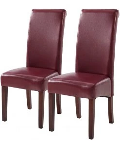 Ars Natura Polsterstuhl Nello I (2er-Set) - Kunstleder / Gummibaum massiv - Dunkelbraun - Karminrot - 2er Set