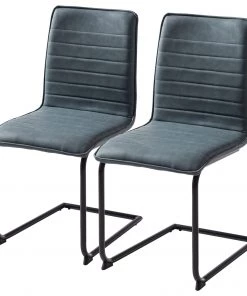 Mørteens Freischwinger Lylen (2er-Set) - Kunstleder / Stahl - Schwarz - Vintage Blau