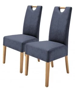 Ars Natura Polsterstuhl Paki (2er-Set) - Kunstleder / Eiche massiv - Eiche / Nachtblau