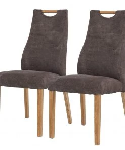Ars Natura Polsterstuhl Spofford II (2er-Set) - Microfaser / Eiche massiv - Eiche - Vintage Braun