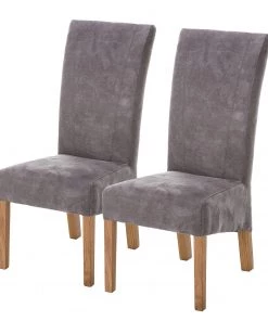 Ars Natura Esszimmerstuhl Karlsborg III (2er-Set) - Kunstleder / Eiche massiv - Eiche - Vintage Grau