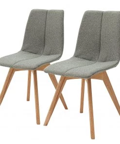 Ars Natura Polsterstuhl Marihn II (2er-Set) - Webstoff / Eiche massiv - Eiche - Olivgrün